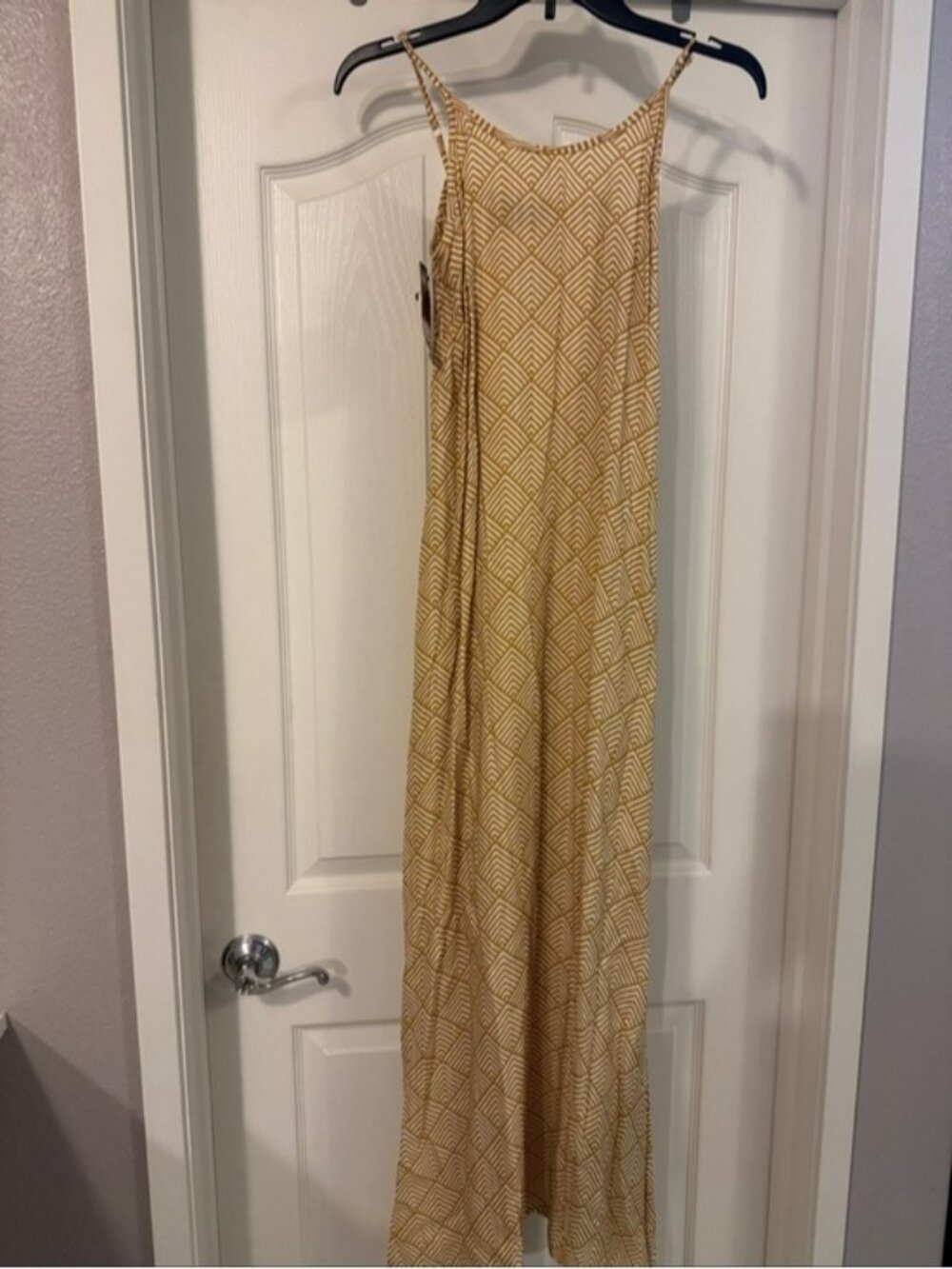 Women's Mustard Geometric Print Maxi Dress with Spaghetti Straps